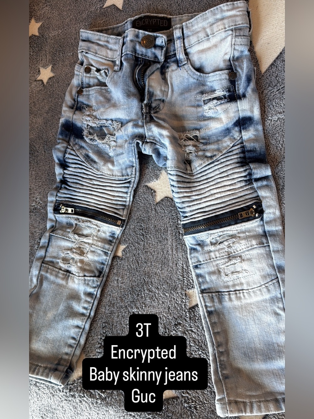Encrypted 3T Baby Skinny Jeans - Light Blue Distressed